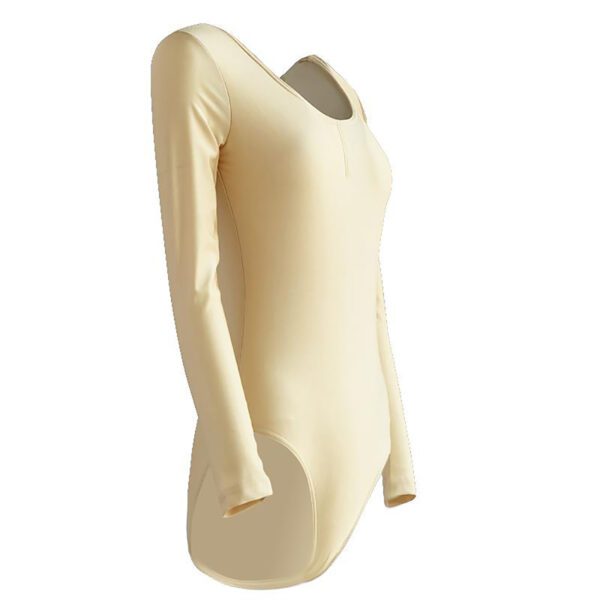 Whitewed Women's Gathered Front Long Sleeve Nude Skin Tone Dance Leotard Bodysuit - Image 2