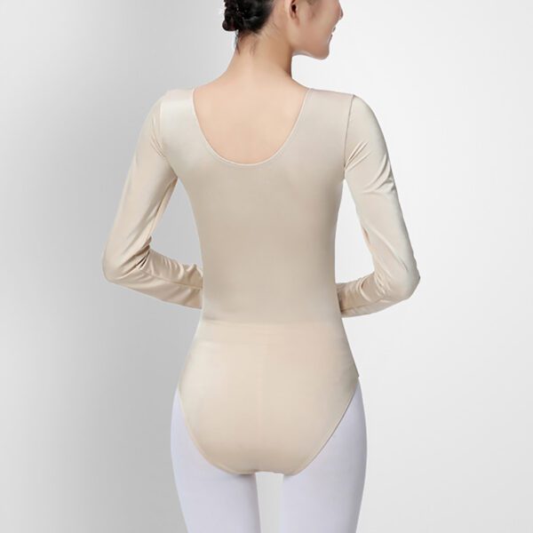 Whitewed Women's Gathered Front Long Sleeve Nude Skin Tone Dance Leotard Bodysuit - Image 4