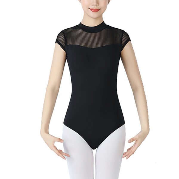 Whitewed Women's Adult Mock Turtleneck Leotard Keyhole Cut Out Back Mesh Transparent Yoke Cap Sleeve