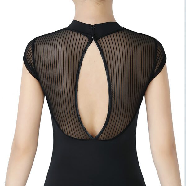 Whitewed Women's Adult Mock Turtleneck Leotard Keyhole Cut Out Back Mesh Transparent Yoke Cap Sleeve - Image 6