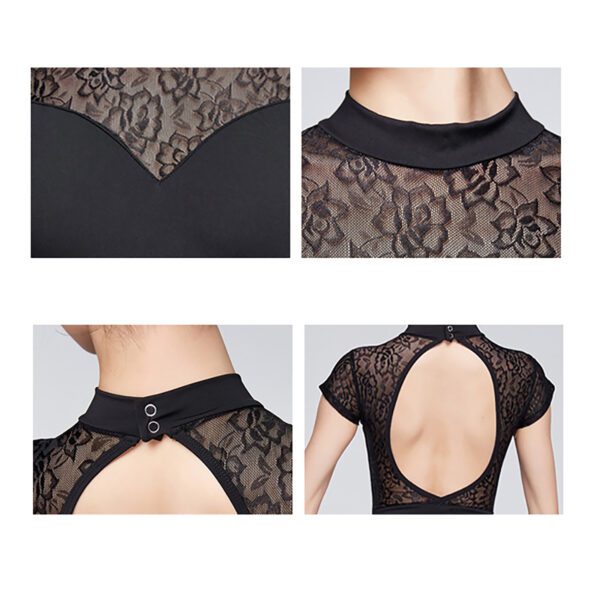 Whitewed Women's Turtleneck Mock Neck Lace Yoke Keyhole Back Leotard Bodysuit Cap Sleeve - Image 3